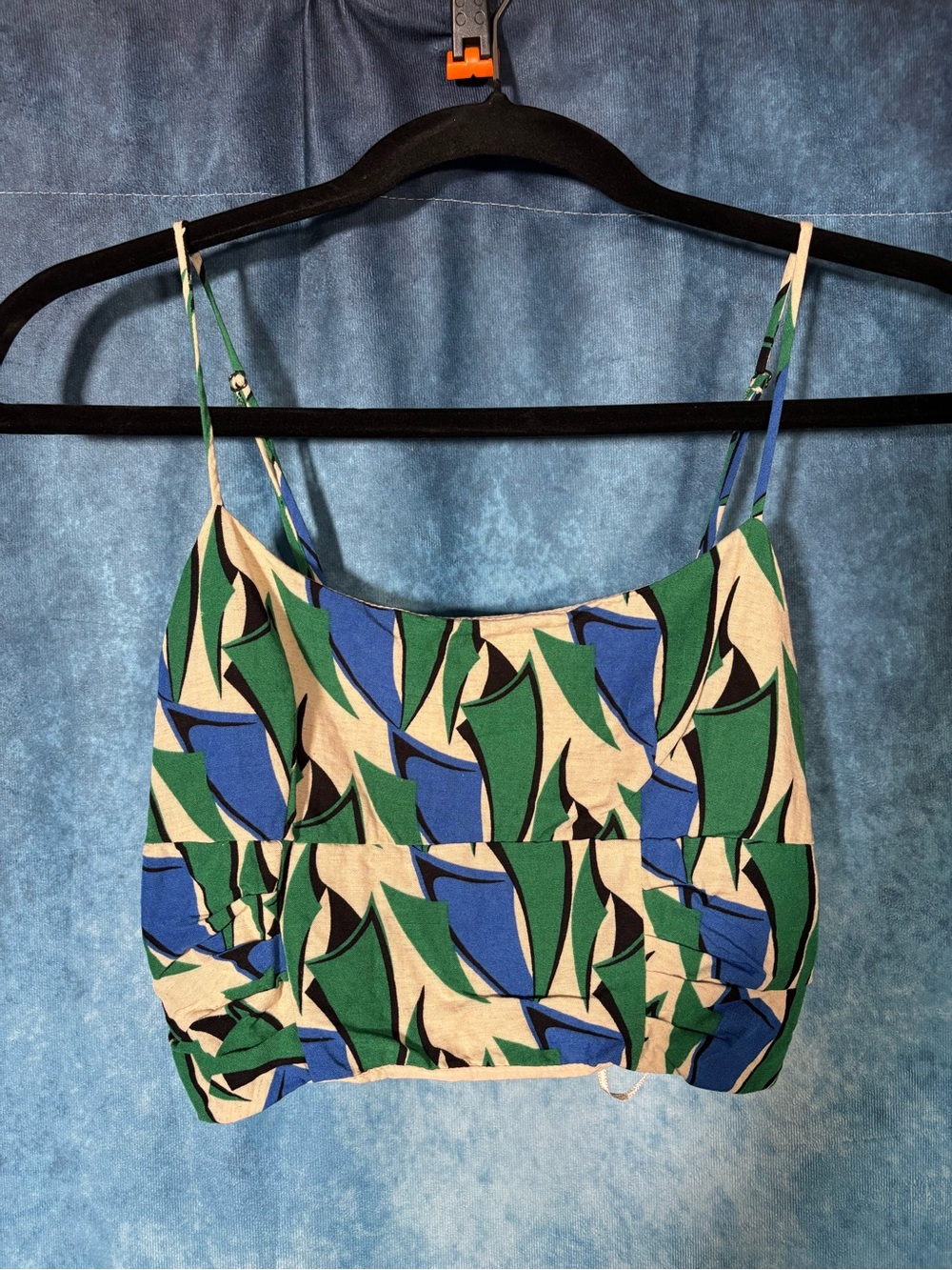 Zara Abstract Smocked Crop Top XS Multicolor